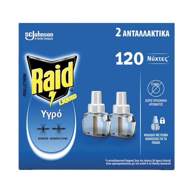 Raid Liquid Υγρό Ανταλλακτικό 120 Νύκτες 2x36ml