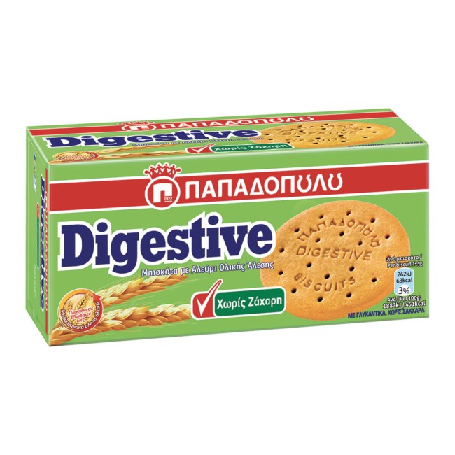 Παπαδοπούλου Μπισκότα Digestive Χωρίς Ζάχαρη 250gr