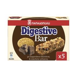 Παπαδοπούλου Digestive Μπάρα Δημητριακών με Κομμάτια Σοκολάτας Γάλακτος 5x28g