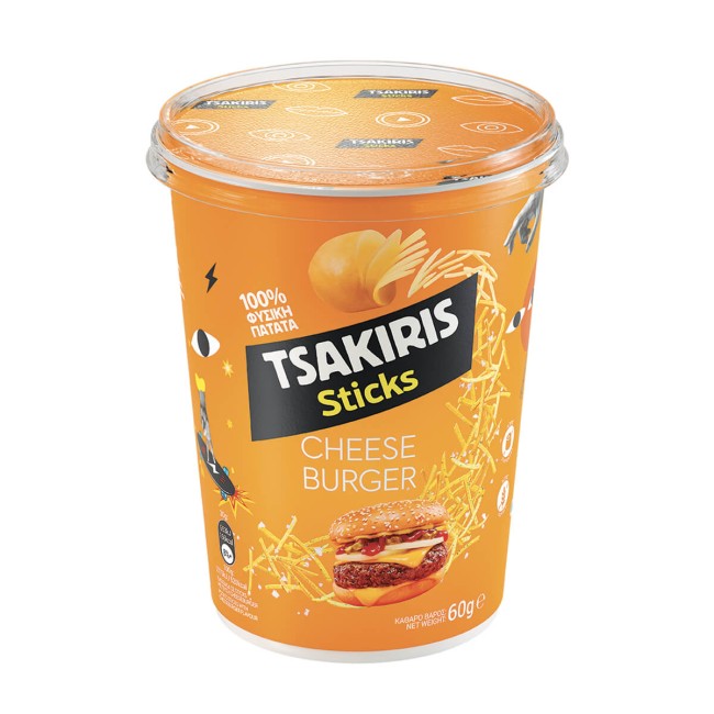 Τσακίρης Πατατάκια Sticks Κύπελλο Cheeseburger 60gr