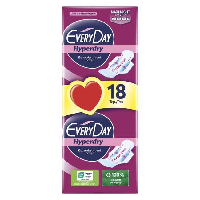 Everyday Σερβιέτες Hyperdry Maxi Night Ultra Plus Economy 18τμχ