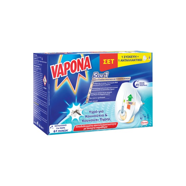 Vapona Συσκευή με Ρυθμιστή Έντασης & Ανταλλατικό Υγρο 45 Νύχτες