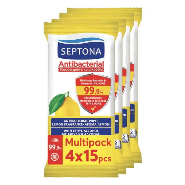 Septona Υγρομάντηλα Λεμόνι Refresh Wipes 15τμχ x4