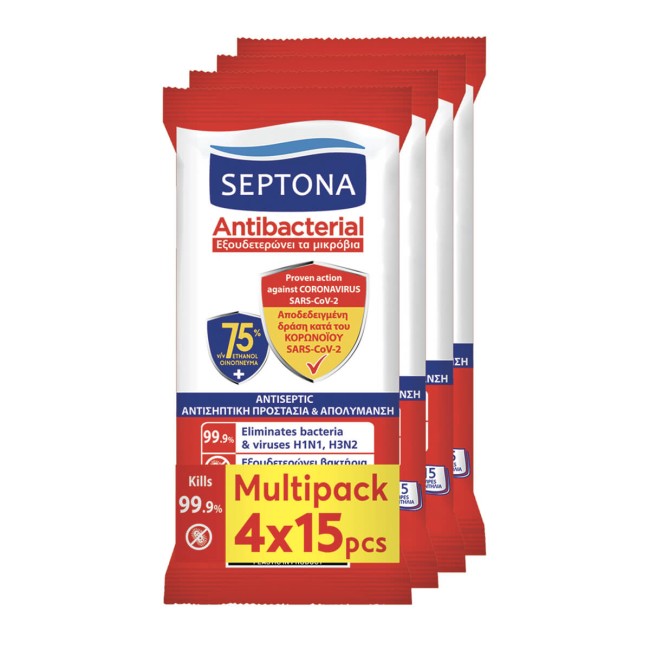 Septona Υγρομάντηλα 75% Ethanol Refresh Wipes 15τμχ x4