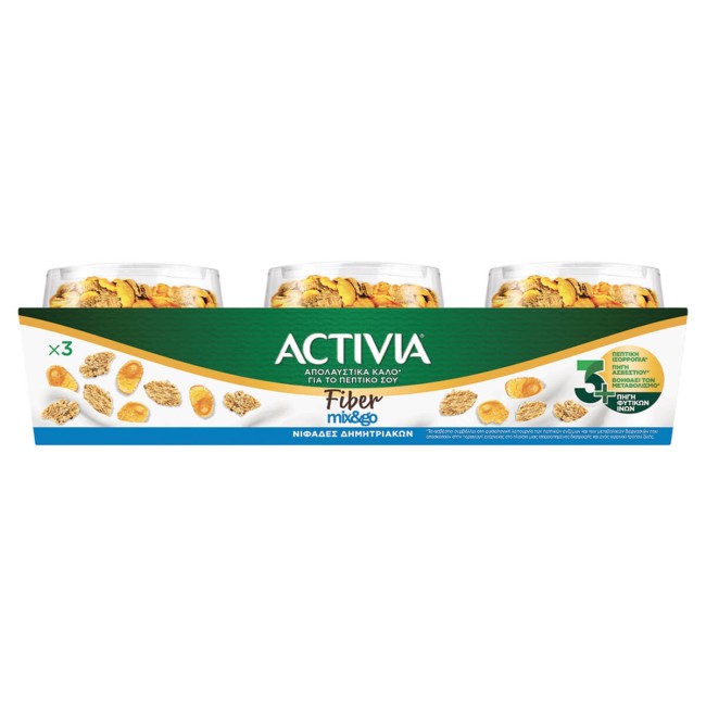 Danone Activia Επιδόρπιο Γιαουρτιού Fiber Νιφάδες Δημητριακών 3x163gr
