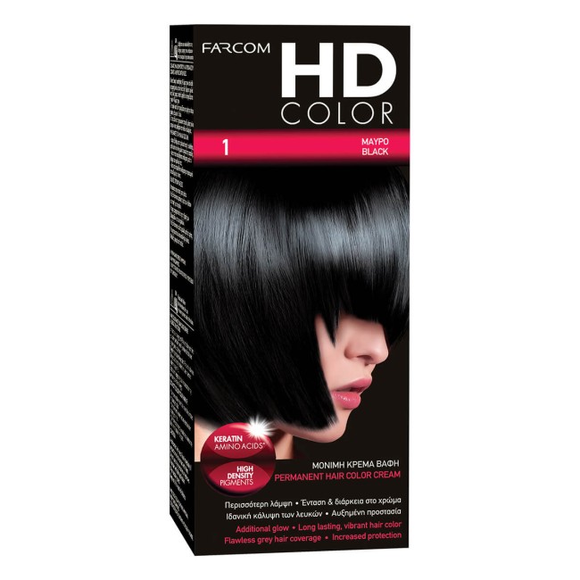 HD COLOR 60ml Ν.1 ΜΑΥΡΟΣ ΕΒΕΝΟΣ Βαφές Μαλλιών