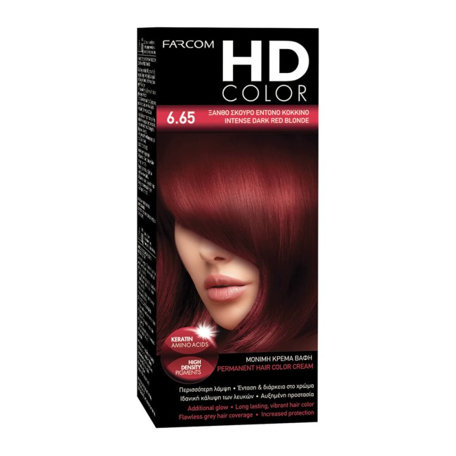 Farcom HD Color Βαφή Μαλλιών Ξανθό Σκούρο, Έντονο Κόκκινο 60ml No6.65