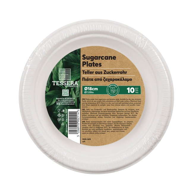 Tessera Πιάτο Στρογγυλό Bio Απο Ζαχαροκάλαμο 18cm Pfas Free 10τμχ