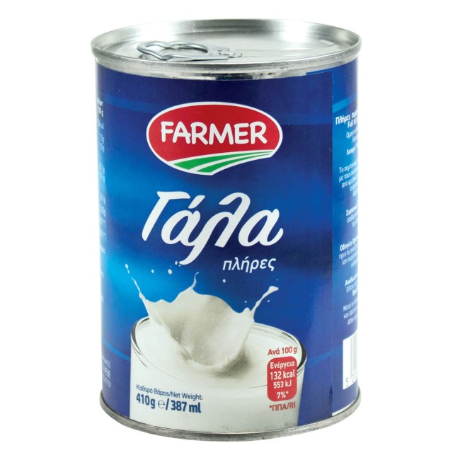 Farmer Γάλα Πλήρες Εβαπορέ 410g