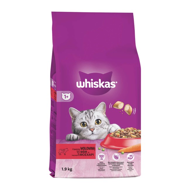 Whiskas Adult Ξηρά Τροφή Γάτας Μοσχάρι Γεμιστές Κροκέτες 1,9kg