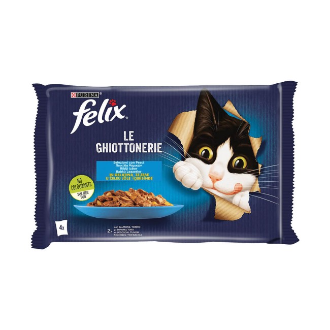 Felix υγρή τροφή γάτας σολομός και τόνος σε ζελέ 4x85g multipack