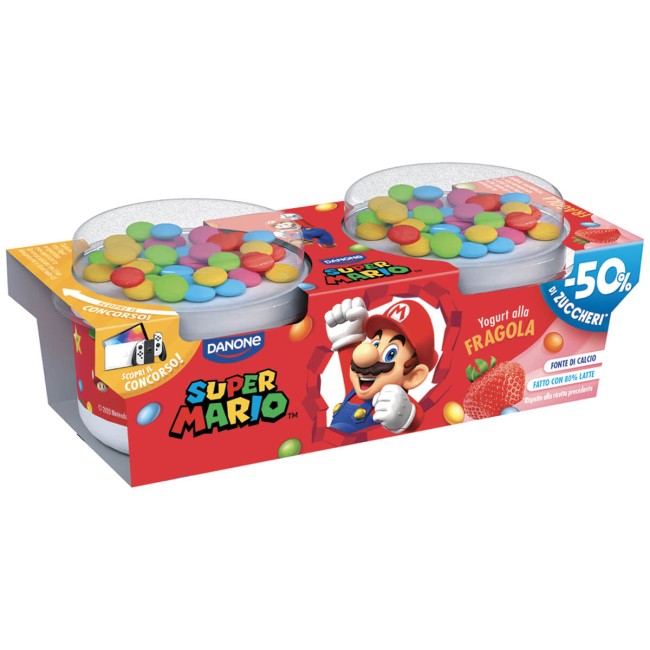 Danone Super Mario Επιδόρπιο Γιαουρτιού Φράουλα & Σοκολατένια Κουφέτα 2x110gr