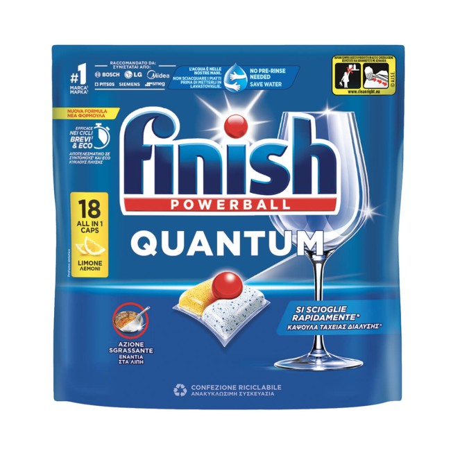 Finish  Κάψουλες Πλυντηρίου Πιάτων Quantum ALLin1 Lemon 18τμχ