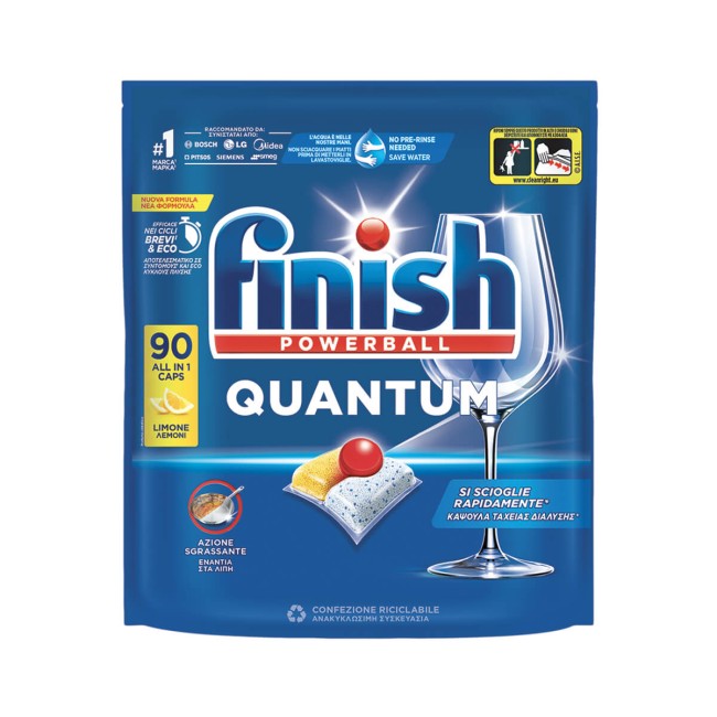 Finish Κάψουλες Πλυντηρίου Πιάτων Quantum All in 1 Lemon 90τμχ