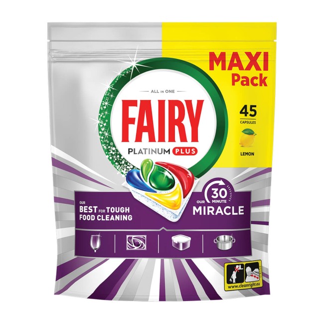Fairy Κάψουλες Πλυντηρίου Πιάτων Platinum Plus Maxi Miracle 45τμχ