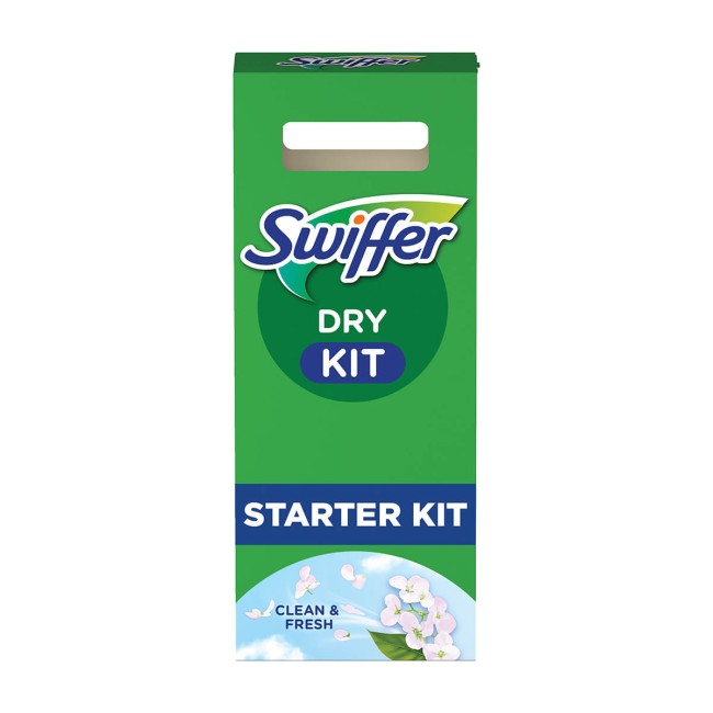 Swiffer Dry & Wet Kit Καθαρσιμού με 1 Σκούπα & 8 Πανάκια Στεγνά & 8 Πανάκια Υγρά