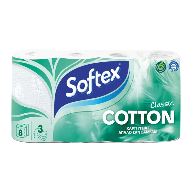 Softex Χαρτί Υγείας Classic Cotton 3φύλλων 8x78gr
