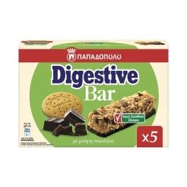 Παπαδοπούλου Μπάρες Δημητριακών Digestive Σοκολάτα Χωρίς Ζάχαρη 5x28g
