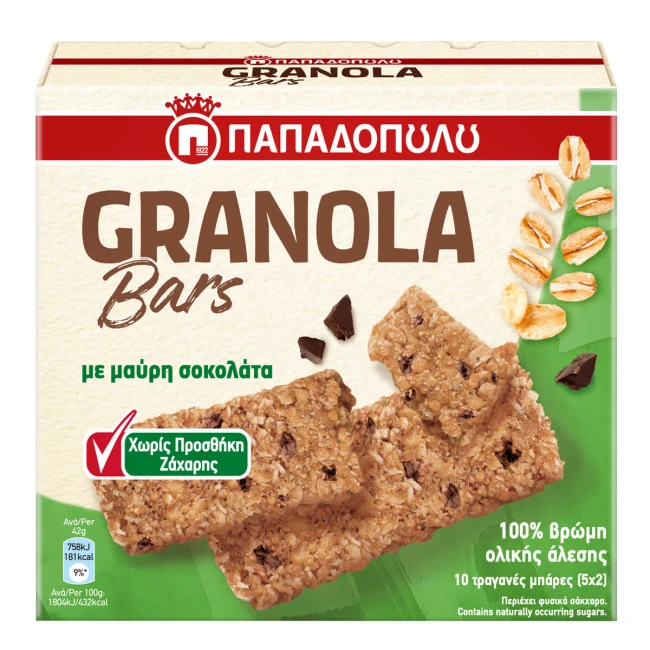 Παπαδοπούλου Μπάρα Δημητριακών Granola Σοκολάτα Χωρίς Προσθήκη Ζάχαρης 5x42g Παπαδοπούλου Μπάρα Δημητριακών Granola Σοκολάτα Χωρίς Προσθήκη Ζάχαρης 5x42g