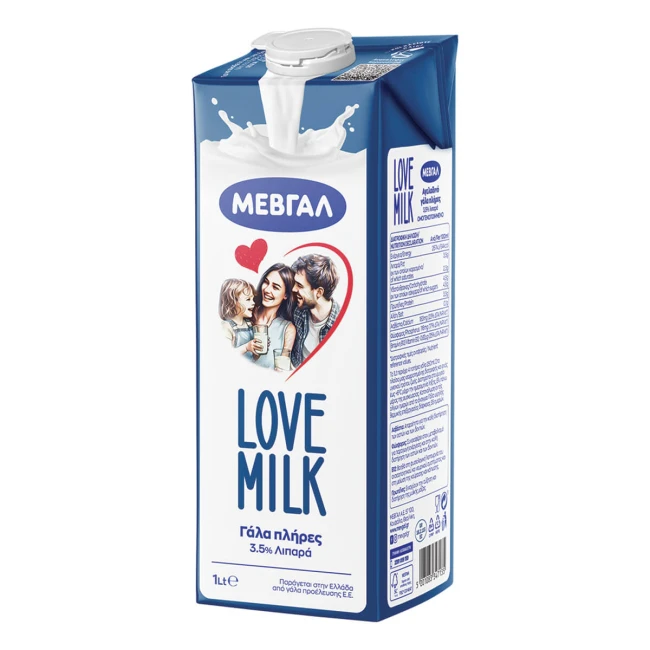 ΜΕΒΓΑΛ Γάλα Υψηλής Παστερίωσης 3,5% Love Milk 1L