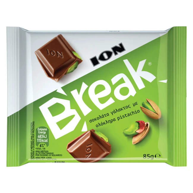 ΙΟΝ Break Σοκολάτα με Ολόκληρα Φυστίκια Αιγίνης 85gr