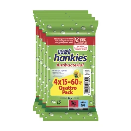 Hankies Υγρομάντηλα Antibacterial Λεμόνι 15τμχ x 4