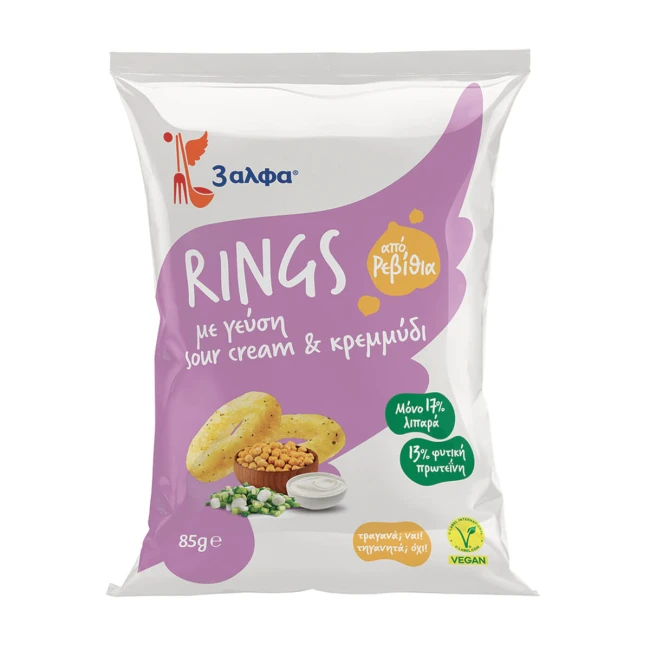 3άλφα Rings Snacks με Sour Cream & Κρεμμύδι 85gr