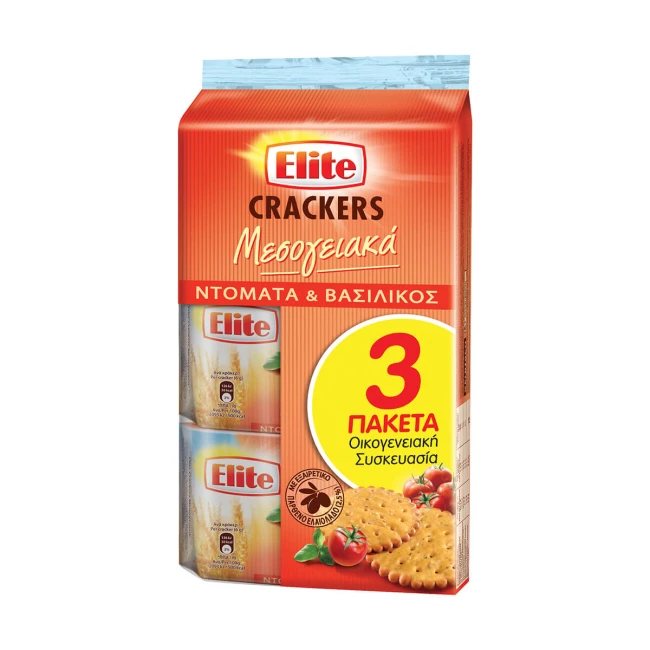 Elite Crackers Μεσογειακά Με Ντομάτα & Βασιλικό 3x105gr