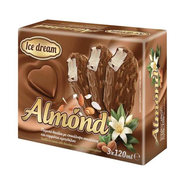 Ice Dream Παγωτά Αμύγδαλο Ξυλάκια 3x120ml