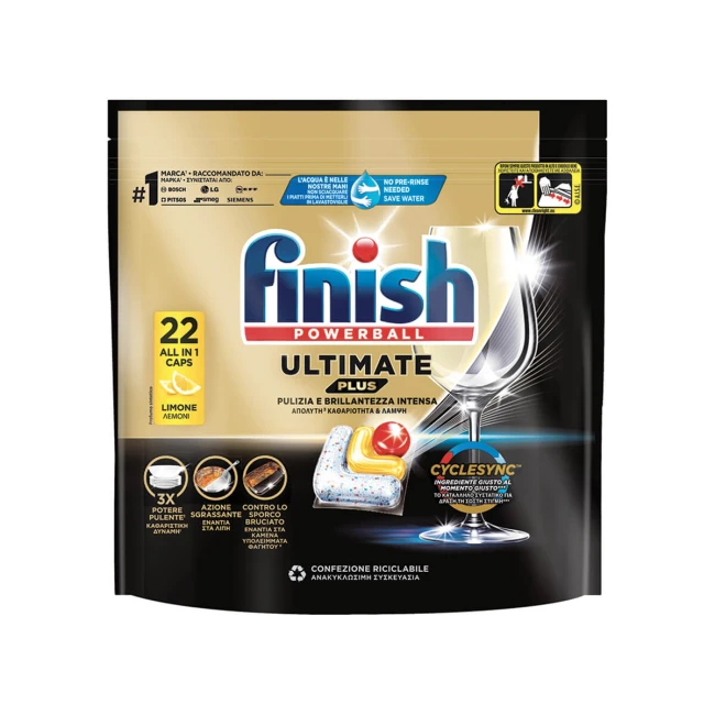 Finish Κάψουλες Πλυντηρίου Πιάτων Ultimate ALLin1 Lemon 22τμχ