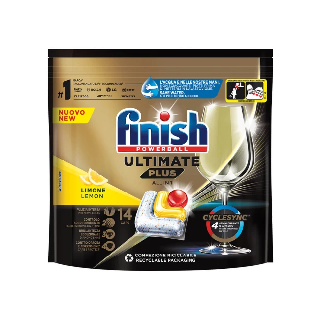 Finish Κάψουλες Πλυντηρίου Πιάτων Quantum Ultimate Plus All In 1 Lemon 14τμχ