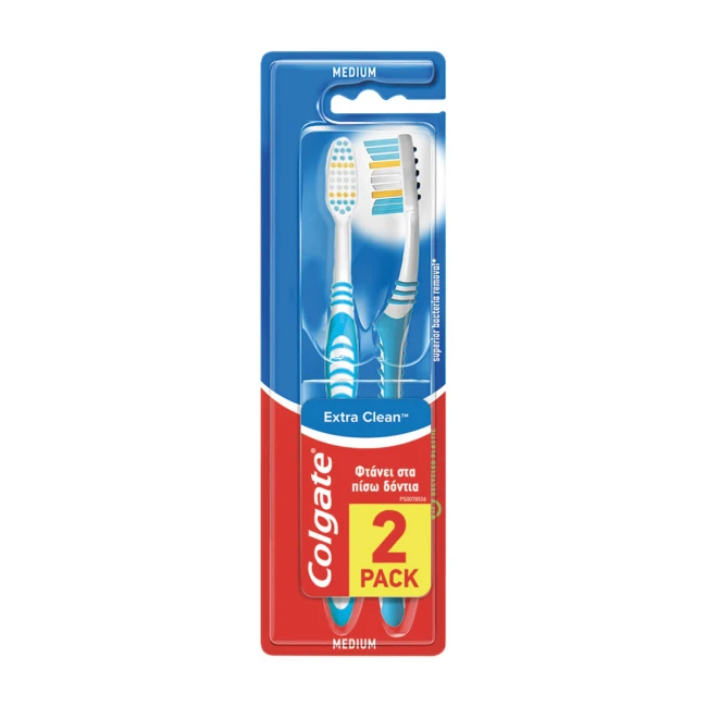 Colgate Extra Clean Μέτρια Οδοντόβουρτσα Διπλή Συσκευασία (2τμχ)
